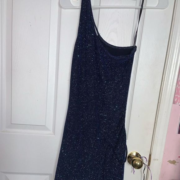 Elegant One Shoulder Long Blue Dress - Picture 7 of 16